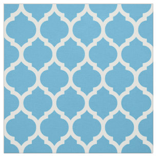 Sky Blue Moroccan quatrefoil Pattern Fabric
