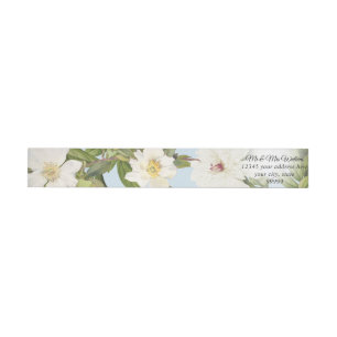 Sky Blue n White Vintage Botanical Floral Peony Wrap Around Label