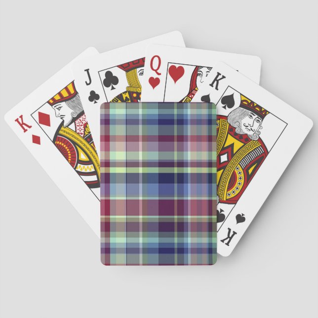 Sky Blue Navy Burgundy Pistach Preppy Madras Plaid Playing Cards (Back)