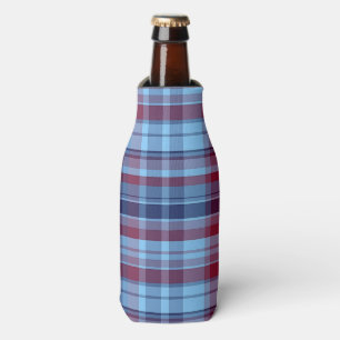 Sky Blue Navy Burgundy Preppy Madras Bottle Cooler