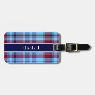 Sky Blue Navy Burgundy Preppy Madras N Monogram Luggage Tag