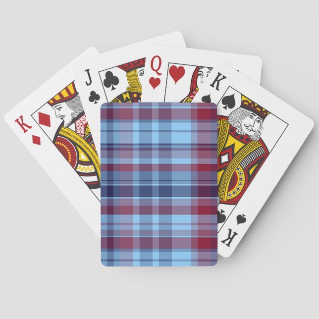 Sky Blue Navy Burgundy Preppy Madras Playing Cards (Back)