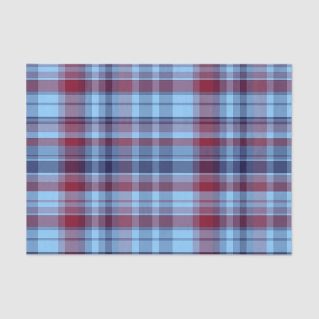 Sky Blue Navy Burgundy Preppy Madras Tissue Paper (Front)