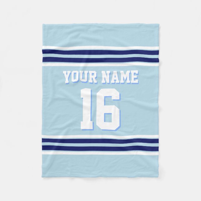 Sky Blue Navy White Team Jersey Sports Jersey Fleece Blanket (Front)