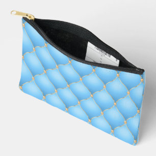 Sky Blue Ogee Gold Diamond Tufted Accessory Pouch