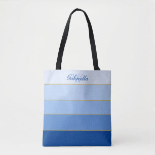 Sky Blue Ombre Colour Blocks Personalised Tote Bag