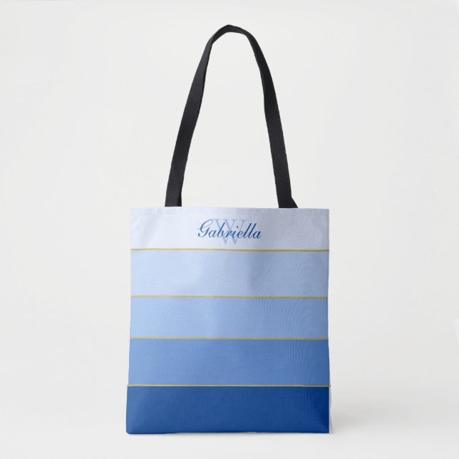 Sky Blue Ombre Colour Blocks Personalised Tote Bag (Front)