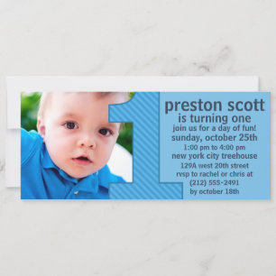 Sky Blue One Is Fun Photo First Birthday Party Invitation