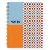 Sky Blue Orange Sunburst Chequerboard Notebook - S