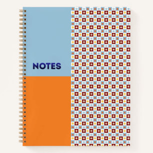Sky Blue Orange Sunburst Chequerboard Notebook - S