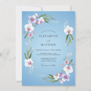 Sky Blue Orchid Botanical Wedding Invitation