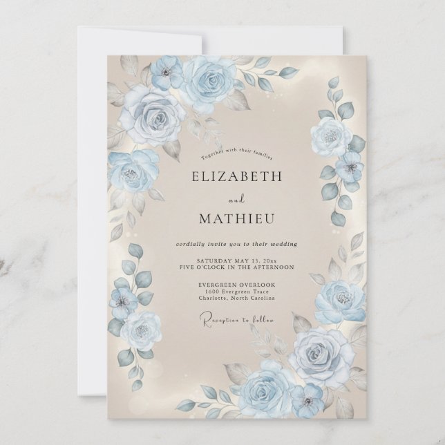 Sky Blue Painted Wedding Invitation (Front)