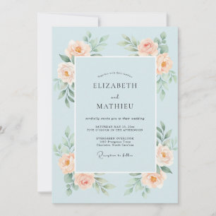 Sky Blue Painterly Rose Wedding Invitation