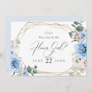 Sky Blue Peony Flowers  Will You Be My Flower Girl Invitation