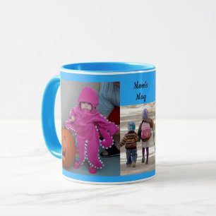 Sky Blue Personalise 3 PHOTO TEMPLATE Gift Coffee Mug