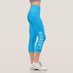 Sky Blue Personalised Custom Name Solid Colour Capri Leggings