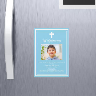 Sky blue photo boy First Holy Communion Magnetic Invitation
