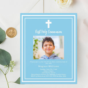 Sky blue photo First Holy Communion invitation
