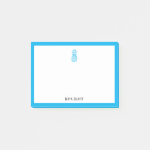 Sky Blue Pineapple and Border on White with Name Post-it Notes