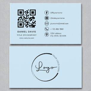 Sky Blue Professional Company Logo QR Code  Business Card