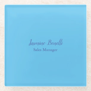 Sky Blue Professional Modern Minimalist Add Name Glass Coaster
