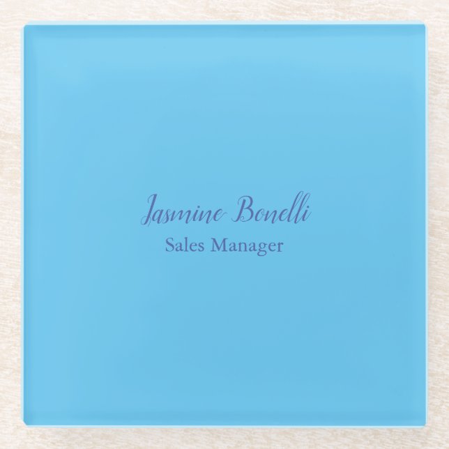 Sky Blue Professional Modern Minimalist Add Name Glass Coaster (Front)