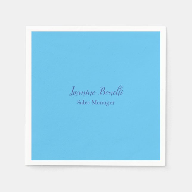 Sky Blue Professional Modern Minimalist Add Name Napkin (Front)