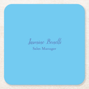 Sky Blue Professional Modern Minimalist Add Name Square Paper Coaster