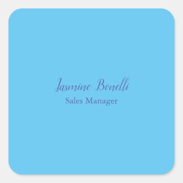 Sky Blue Professional Modern Minimalist Add Name Square Sticker (Front)