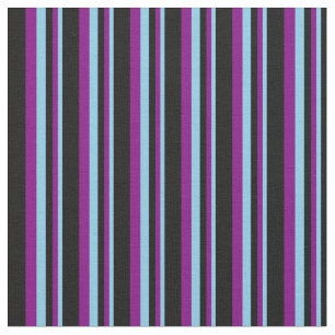 Sky Blue, Purple & Black Lined/Striped Pattern Fabric