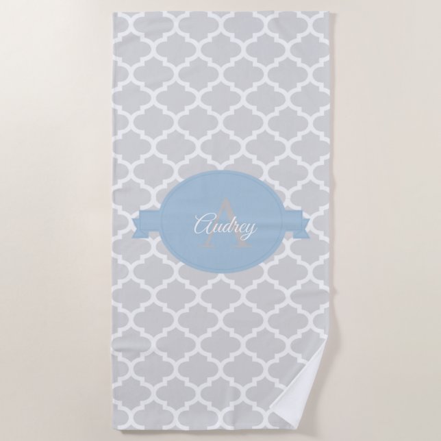 Sky Blue Quatrefoil Personalised Beach Towel (Front)