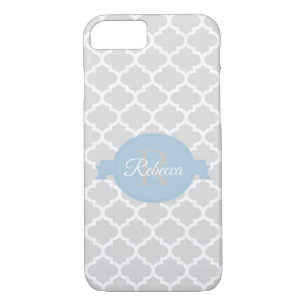 Sky Blue Quatrefoil Personalised iPhone 8/7 Case