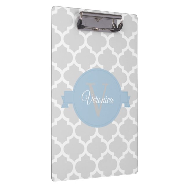 Sky Blue Quatrefoil Personalised Clipboard (Right)