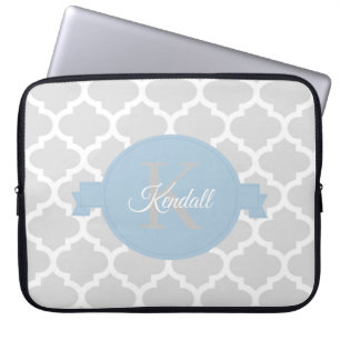 Sky Blue Quatrefoil Personalised Laptop Sleeve