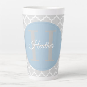 Sky Blue Quatrefoil Personalised Latte Mug
