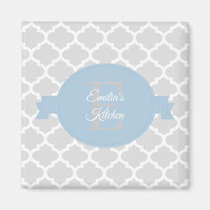 Sky Blue Quatrefoil Personalised Magnet