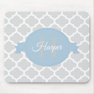 Sky Blue Quatrefoil Personalised Mouse Mat