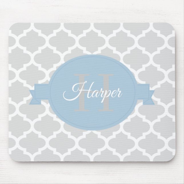 Sky Blue Quatrefoil Personalised Mouse Mat (Front)