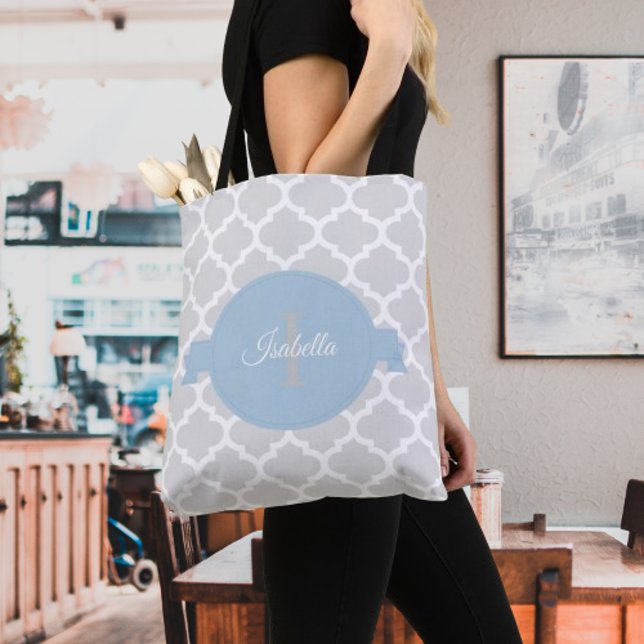Sky Blue Quatrefoil Personalised Tote (Sky Blue Quatrefoil Personalized Tote Bag)