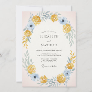 Sky Blue Rose Blossom Wedding Invitation