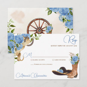 Sky Blue Rose Charro Western Quinceanera RSVP Card