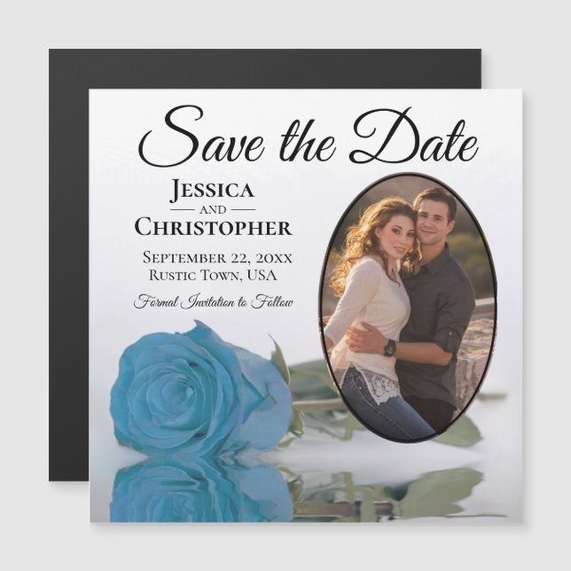 Sky Blue Rose Wedding Save The Date Photo Magnet (Front/Back)