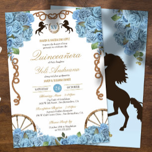 Sky Blue Rose Western Ranch Theme Quinceañera Invitation