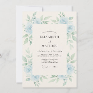 Sky Blue Rose Wreath Wedding Invitation