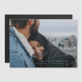 Sky Blue Scripted Wedding Change of Date Magnetic Invitation