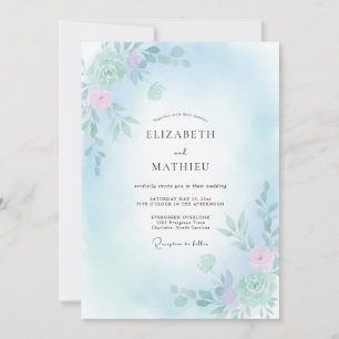 Sky Blue Serene Bloom Wedding Invitation