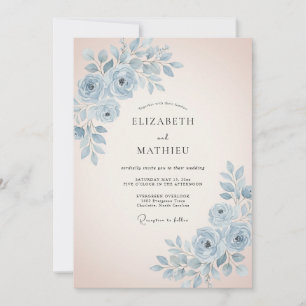 Sky Blue Serene Floral Wedding Invitation