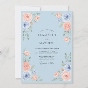 Sky Blue Serene Rose Wedding Invitation