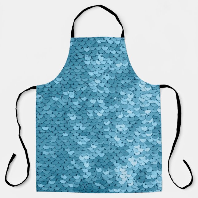 Sky blue shiny fabric with sequins, abstract backg apron (Front)
