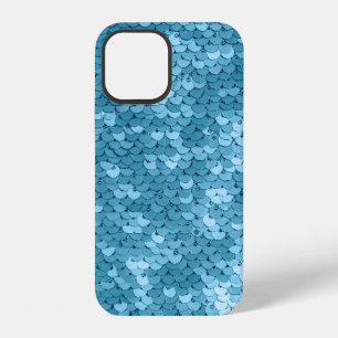 Sky blue shiny fabric with sequins, abstract backg iPhone 12 case